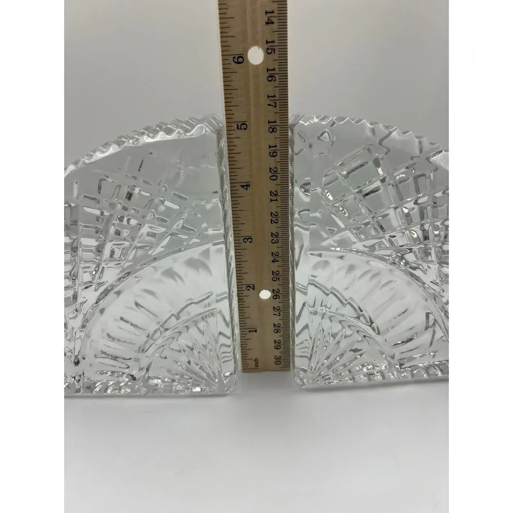 Vintage Waterford-inspired Quadrant-style heavy glass bookends – matching pair